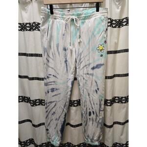 P.J. Salvage Smiley pastel tie dye cute floral embroidered sweatpants Large